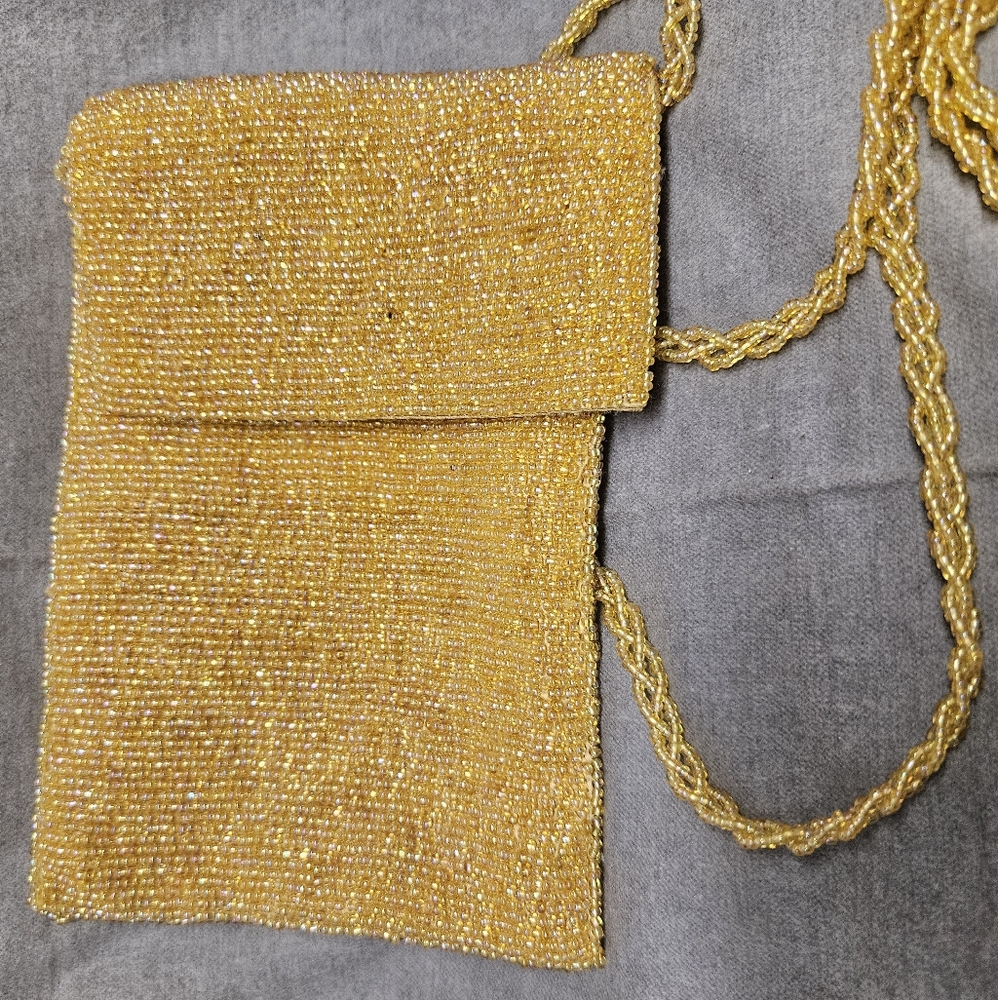 Valerie Stevens Gold Beaded Evening Purse Long Flap Snap Closure US PAT 4453294